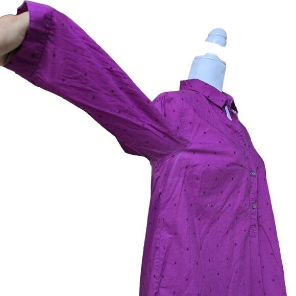LANDS' END Purple Textured Polka Dot 1/2 Button Down Pullover Blouse Size 12 - Picture 7 of 9